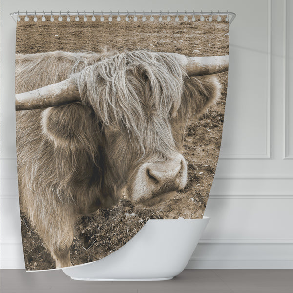 Brown Furry Highland Cow Shower Curtain