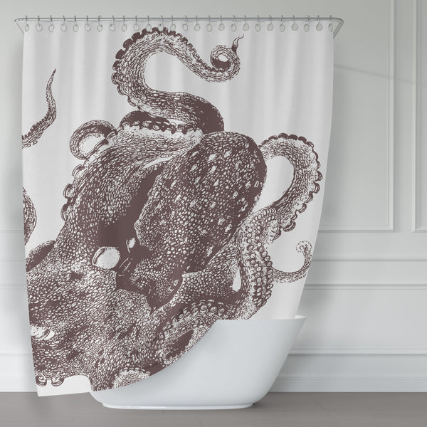 Brown and White Octopus Shower Curtain - Metro Shower Curtains