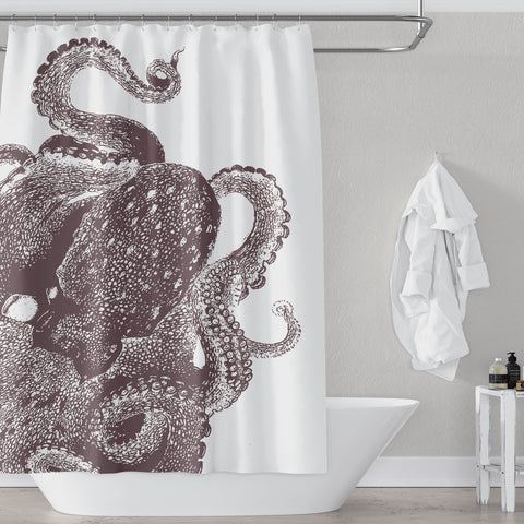 Brown and White Octopus Shower Curtain - Metro Shower Curtains