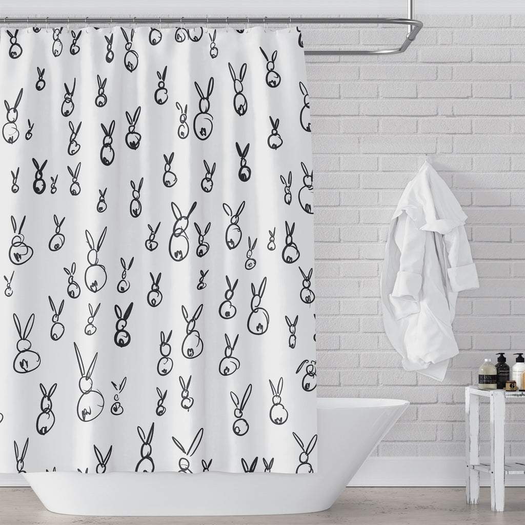 Easter Bunny Shower Curtain - Stained Glass Rabbit Spring Floral Print, 180x70 Inch, Boho Rustic Fabric Bathroom Decor With Hooks