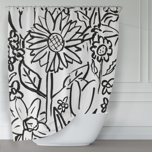 Black and White Flowers Coloring Page Shower Curtain