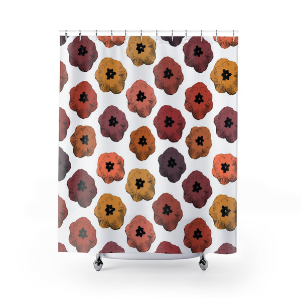 Retro Pop Art Tulip Print Shower Curtain in Reds, Oranges, Pinks, Yellows and Purples - Metro Shower Curtains