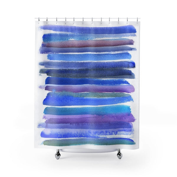 Blue and Purple Watercolor / Horizontal Stripes / Abstract Water Art Shower Curtain - Metro Shower Curtains