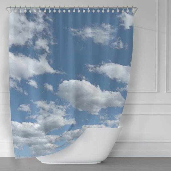 Clouds on a Summer Day Blue and White Fabric Shower Curtain - Metro Shower Curtains
