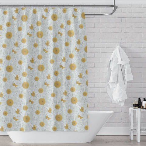 White and Yellow Daisies Print Shower Curtain
