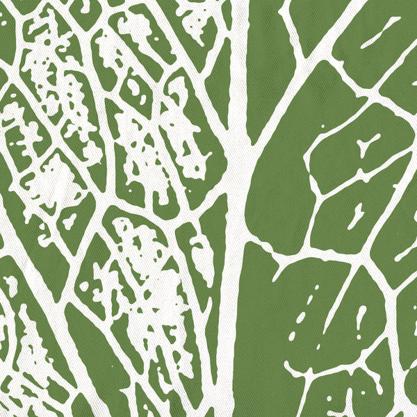 Dark Sage / Olive Green & White Leaf Detail Shower Curtain - Metro Shower Curtains