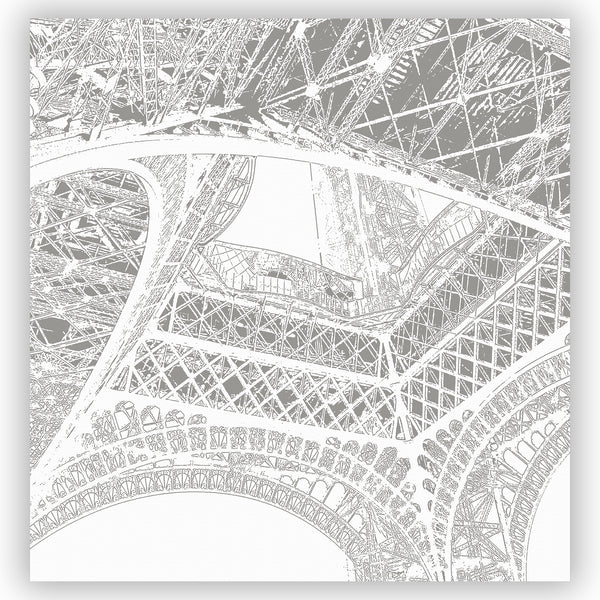Eiffel Tower Detail - Gray on White Shower Curtain - Metro Shower Curtains