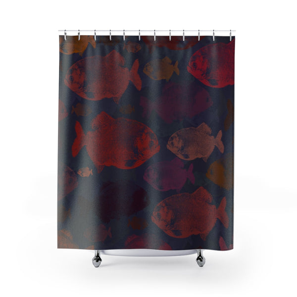 Red Piranha Shower Curtain / Reds & Navy Blue - Metro Shower Curtains