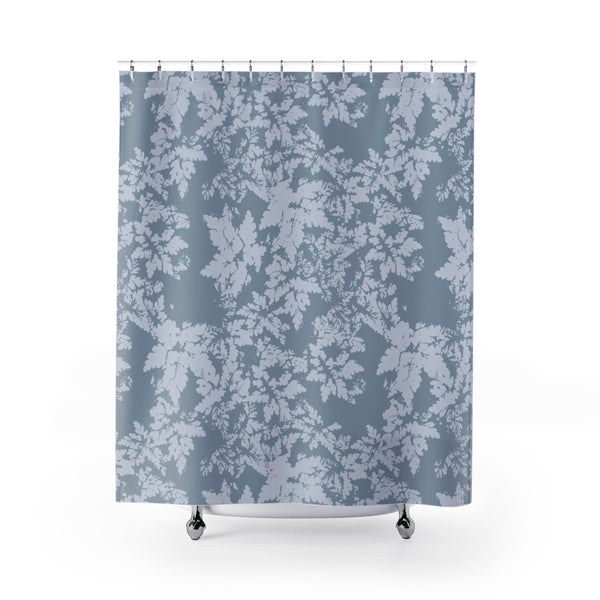 Blue-Gray Leaves Rustic Modern Botanical Print Spa Shower Curtain - Metro Shower Curtains