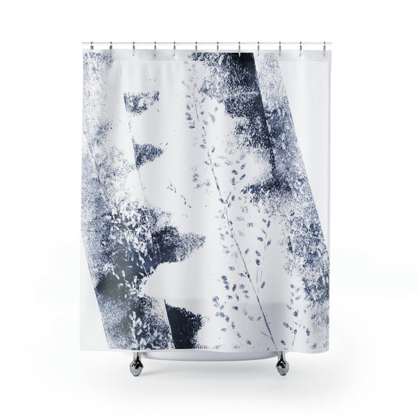 Dark Blue Wildflower Art Print Shower Curtain