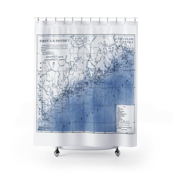 Map of Coastal Maine Blue and White Shower Curtain - Metro Shower Curtains
