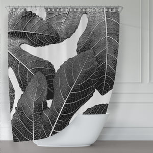 Modern Black and White Fig Leaves Botanical Shower Curtain - Metro Shower Curtains
