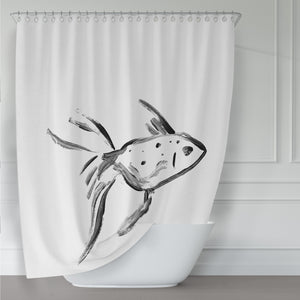 One Fish Shower Curtain:  Black and White Ink Sketch