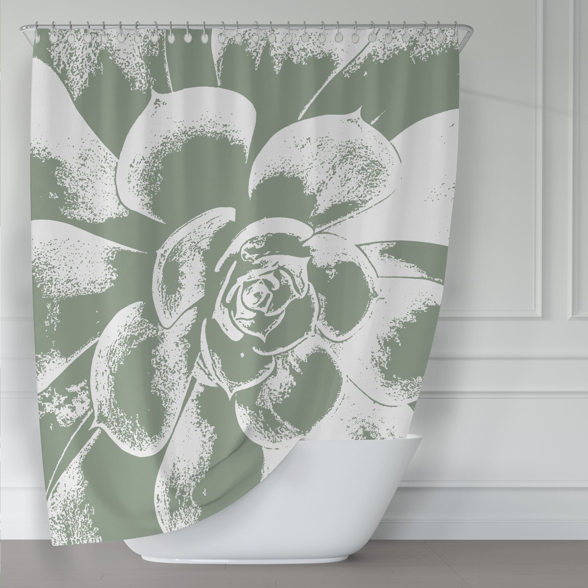 shower curtain succulents Large Green and White Succulent Shower Curtain – Metro Shower Curtains