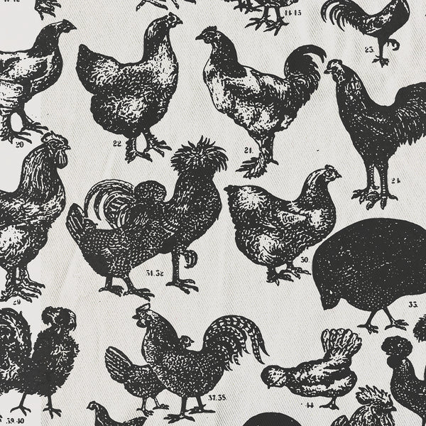 Farmhouse Chickens Vintage Print Gray and Black Shower Curtain - Metro Shower Curtains