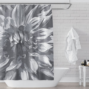 Gray / Black Dahlia Giant Flower Shower Curtain - Metro Shower Curtains