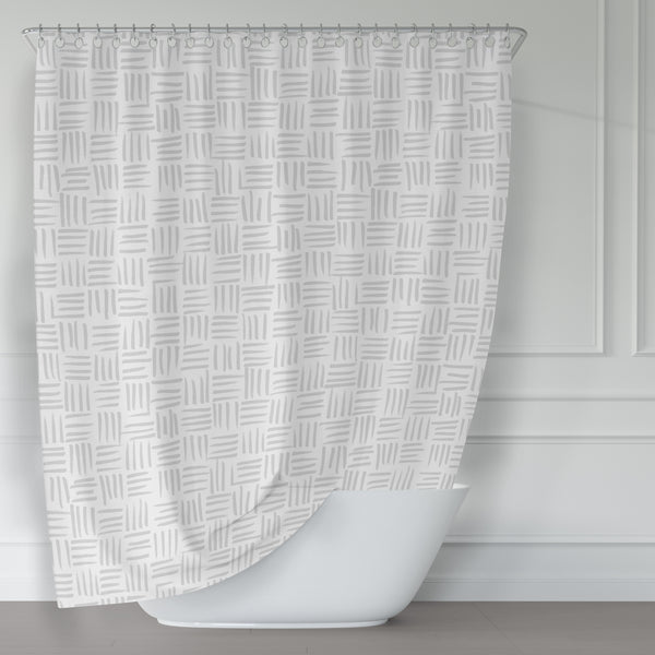 Light Gray on White Basketweave Pattern - Metro Shower Curtains