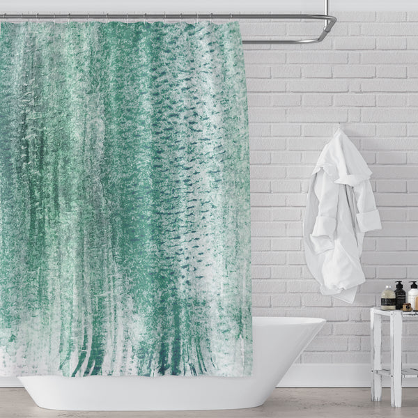 Mossy Forest Green Watercolor Stripes Shower Curtain