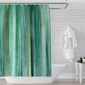 Emerald Green Watercolor Stripes Rich Briliant Color Fabric Shower Curtain - Metro Shower Curtains
