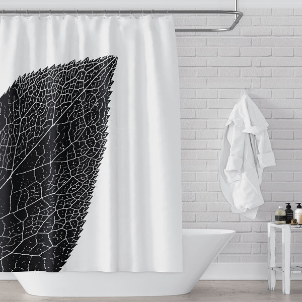 Bold Black and White Hellebore Leaf Shower Curtain