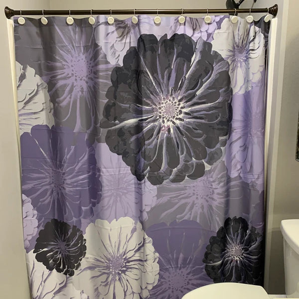 Purple and Gray Floral Print Shower Curtain