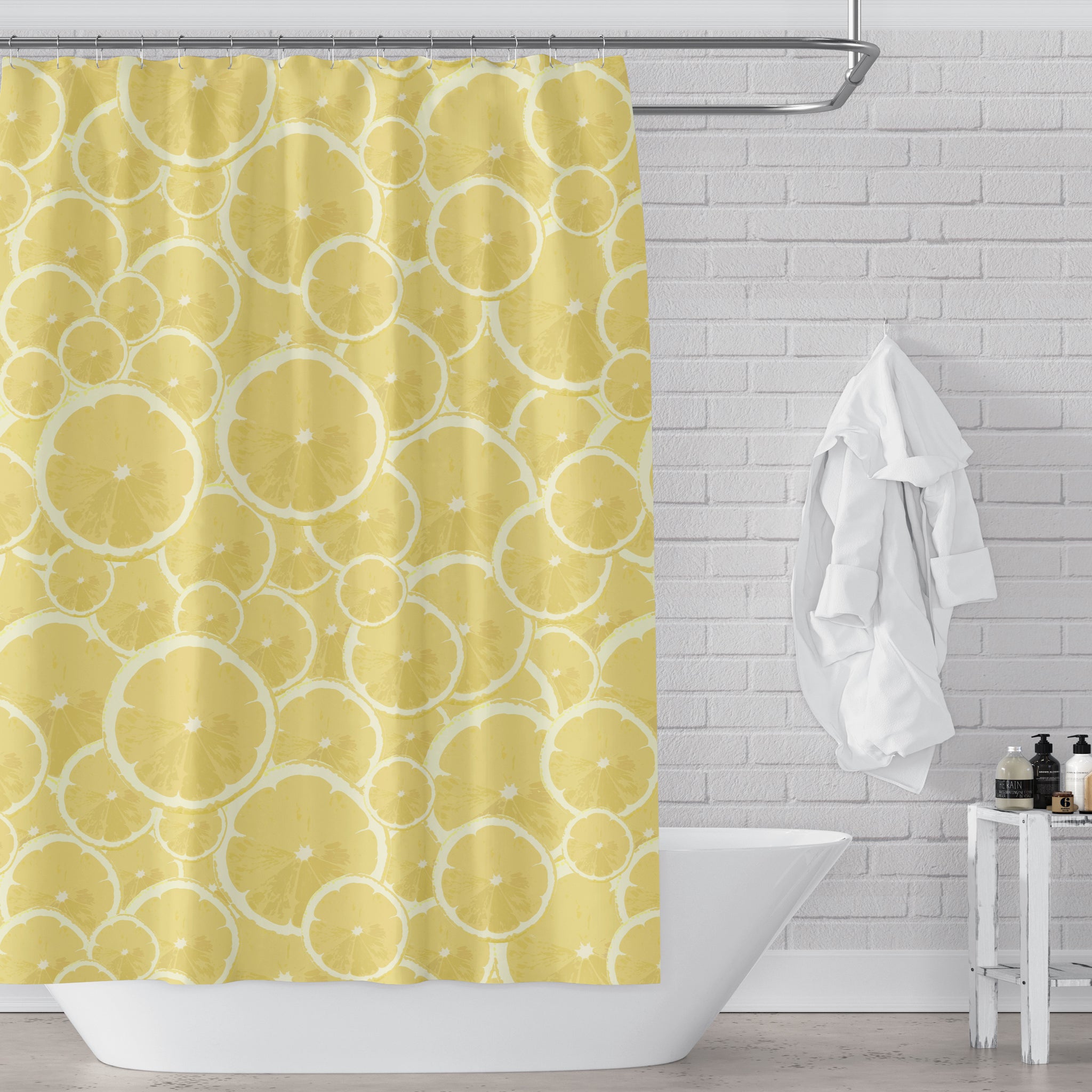 Lemons Forever Printed Yellow Fabric Shower Curtain - Metro Shower Curtains