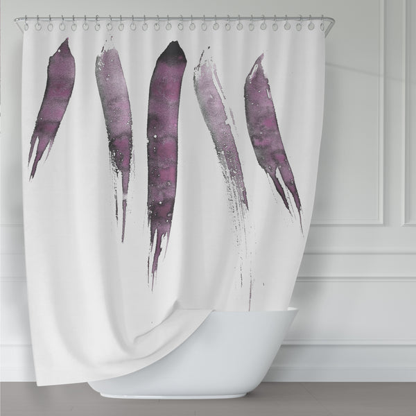 Magenta and Black on White Minimalist Large-Scale Watercolor Art Shower Curtain