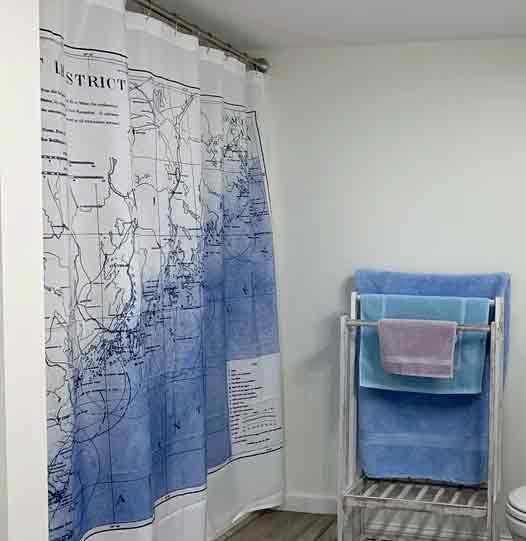 Map of Coastal Maine Blue and White Shower Curtain