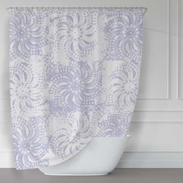 Periwinkle and White Lace Mandala Shower Curtain - Metro Shower Curtains
