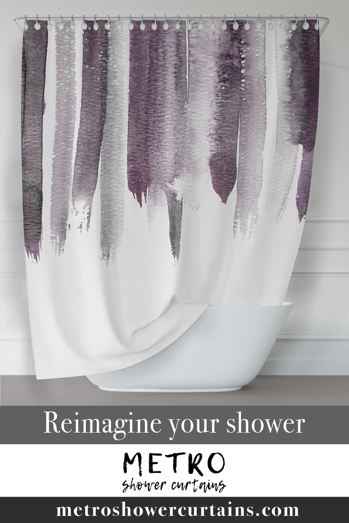 Plum Purple Watercolor Rain Contemporary Design Shower Curtain Metro Curtains