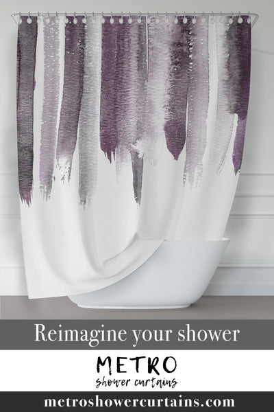 Plum Purple Watercolor Rain Contemporary Design Shower Curtain