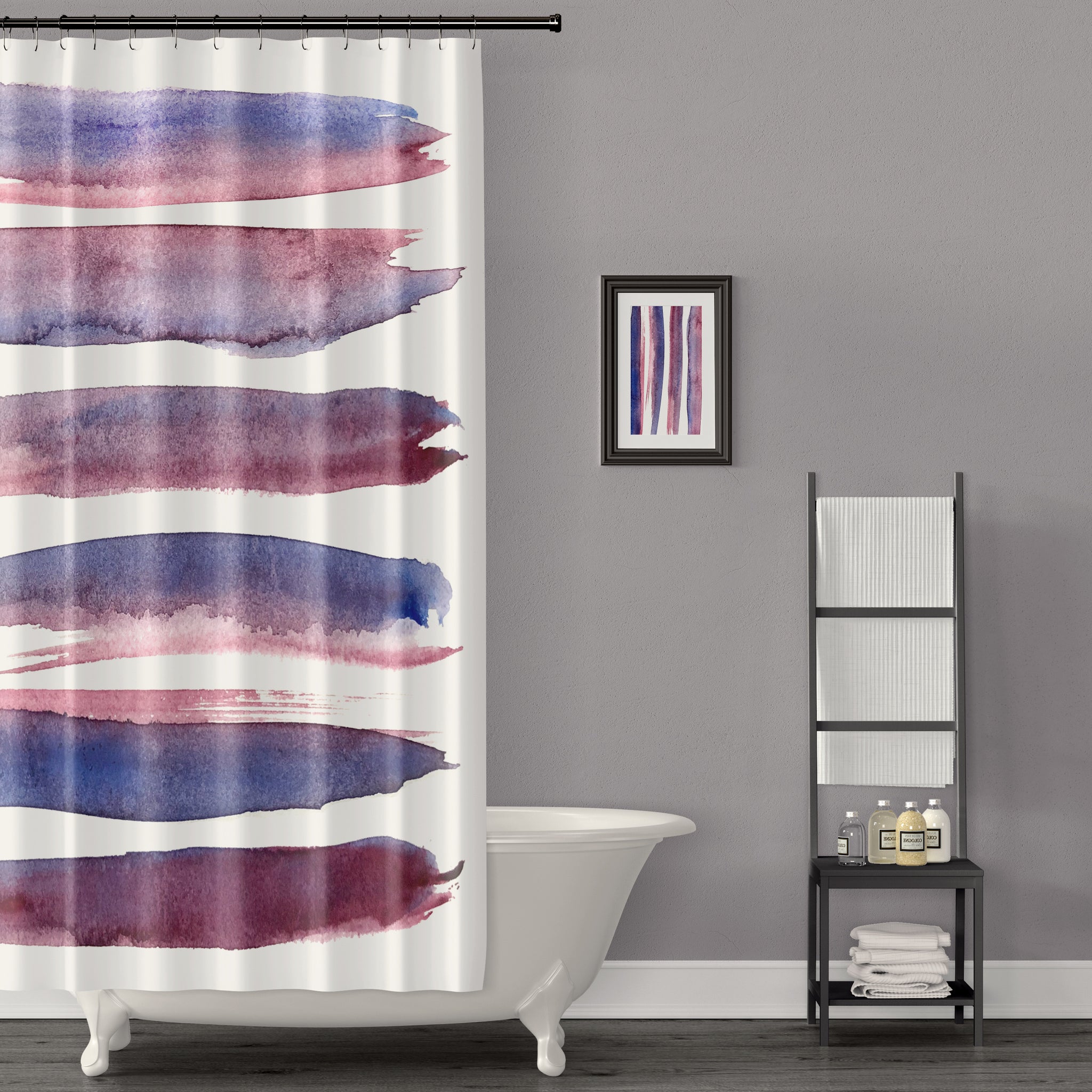 Maroon and Blue Minimalist Brush Stroke Shower Curtain - Metro Shower Curtains