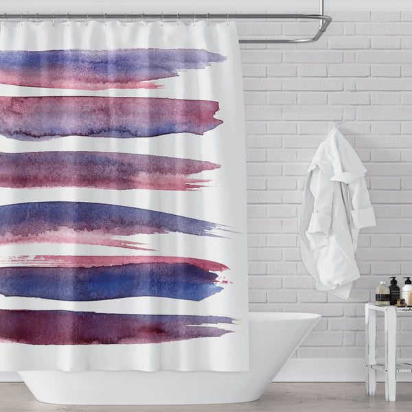 Maroon and Blue Minimalist Brush Stroke Shower Curtain - Metro Shower Curtains