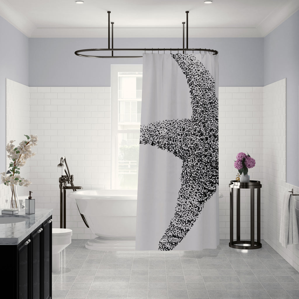 Black And White Starfish Cloth Shower Curtain For Modern Bath Decor Metro Curtains