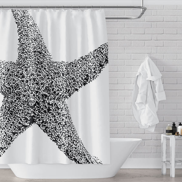 Black and White Art Print Starfish Shower Curtain - Metro Shower Curtains