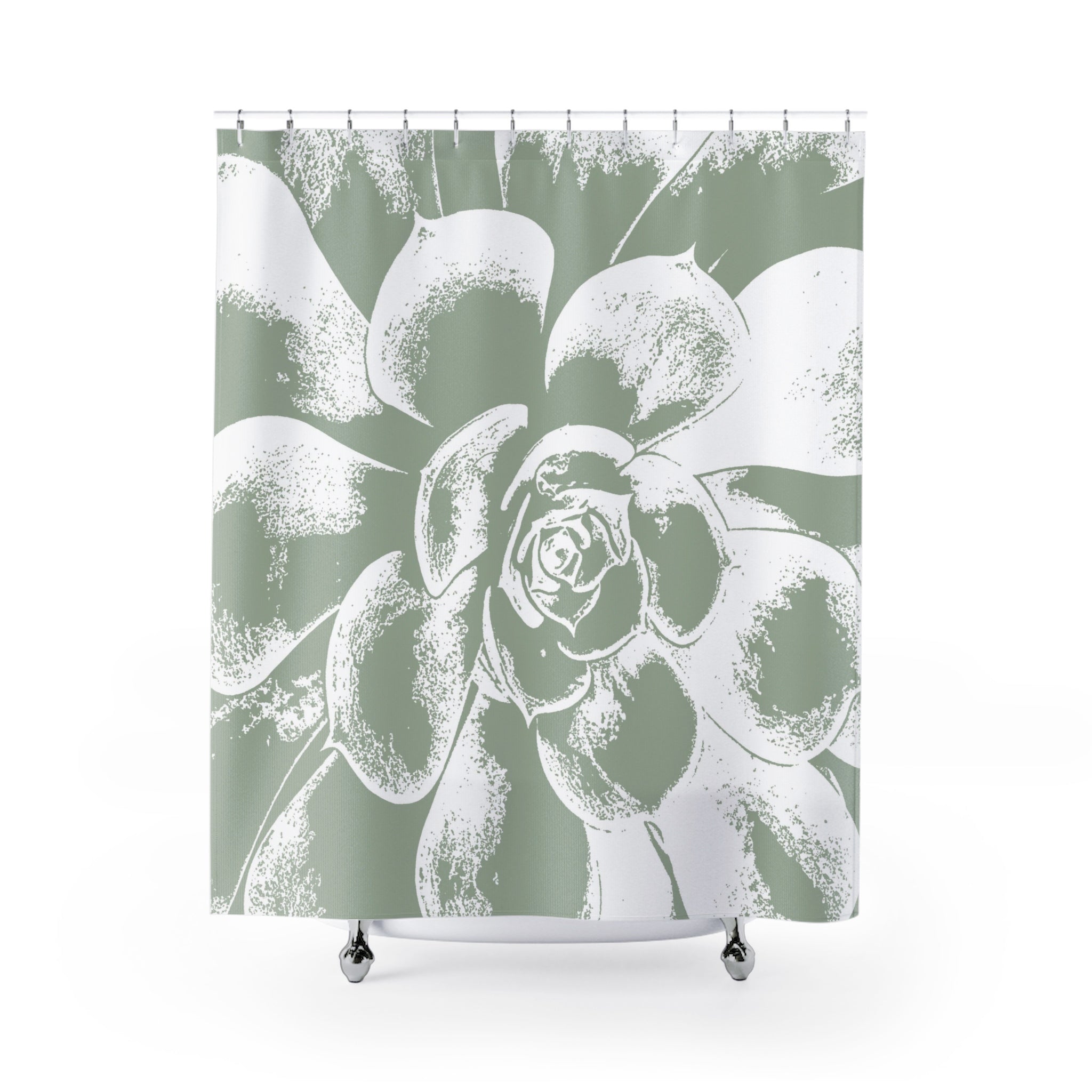 Large Green and White Succulent Shower Curtain