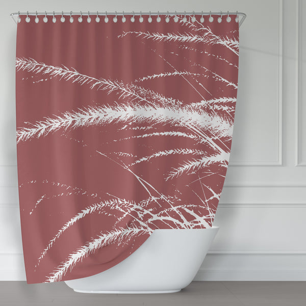 Brick Red & White Pampas Grass Print Shower Curtain - Metro Shower Curtains