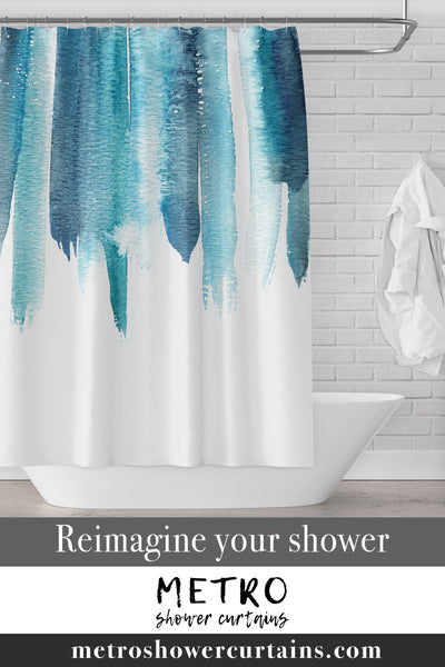 Turquoise and Gray Watercolor Rain Shower Curtain / Contemporary Design / Premium Fabric