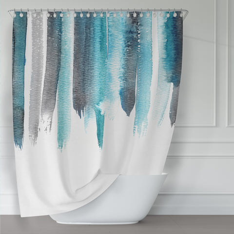 Turquoise and Gray Watercolor Rain Shower Curtain / Contemporary Design / Premium Fabric - Metro Shower Curtains