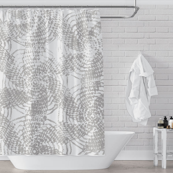 Warm Gray and White Rustic Spiral Pattern Farmhouse Shower Curtain - Metro Shower Curtains