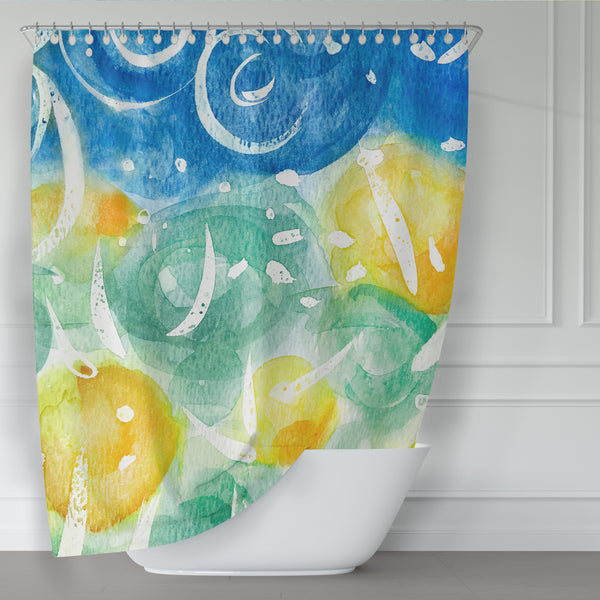 Field of Sunshine Bright and Colorful Watercolor Art Shower Curtain - Metro Shower Curtains