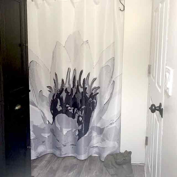 Giant Water Lily Black and White Spa Shower Curtain